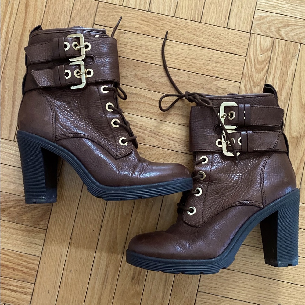 Guess Leather Lace Up Booties